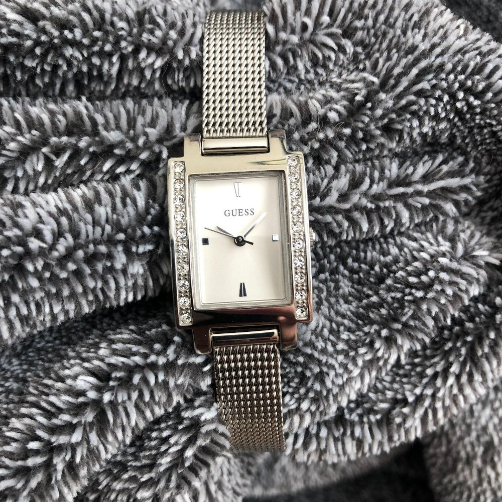 Guess Silver Watch Stainless Steel Art Deco Mesh Adjustable Petite Crystals